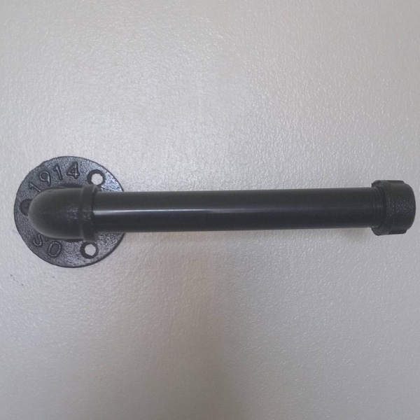 Industrial pipe Black iron toilet roll holder industrial look heavy duty 1/2 inch mounted on black iron flange