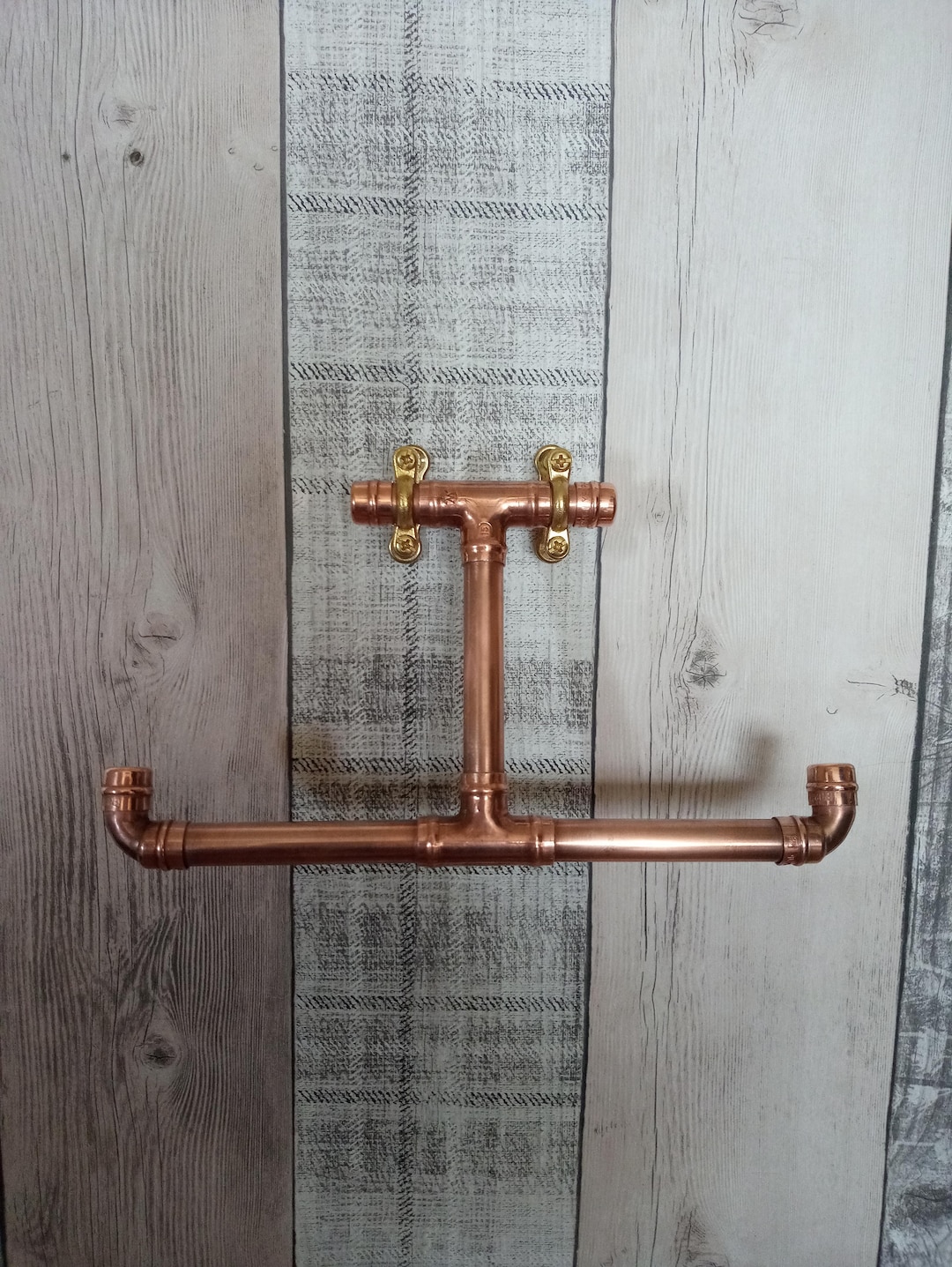 Handmade, Copper Pipe, Double, Toilet Roll Holder, Brass Fixings, Made