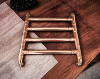 Handmade, copper, medium, pan trivet, made from, 15mm, copper pipe, comes with protective feet,