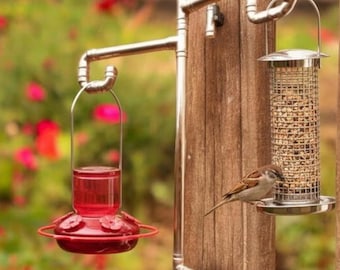 Post Mount Bird Feeding Station - Hummingbird, Seed & Water Feeder - Garden Birding Pole