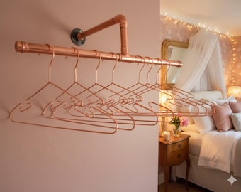 Stylish Industrial Copper Pipe Clothes Rail | Adjustable Rose Gold Rack 70-110cm