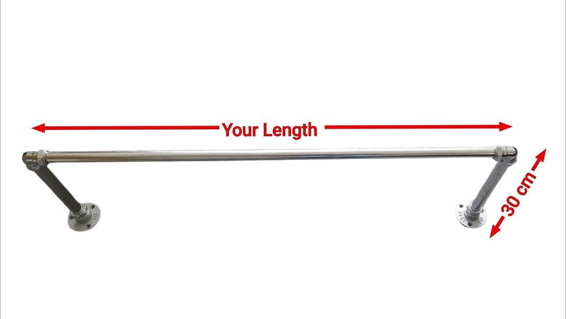 May include: A silver metal pipe with two flanges, one on each end. The pipe is 30 cm long and can be customized to any length. "Your Length" is written on the image.