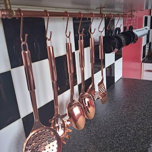 Copper utensil rail: 15mm pipe, kitchen pot & pan organizer with s hooks