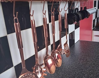 Copper utensil rail: 15mm pipe, kitchen pot & pan organizer with s hooks