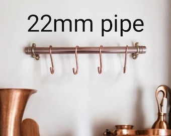 Copper Utensil Rail: 22mm Pipe, Kitchen Pan Organizer with Hooks