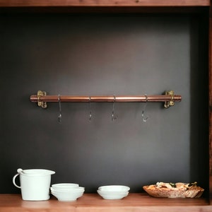 Copper utensil rail, 15mm copper pipe, pot & pan Rail, Pan organizer, S hooks included, Kitchen storage, Utensils storage, Pan Hanging Rail