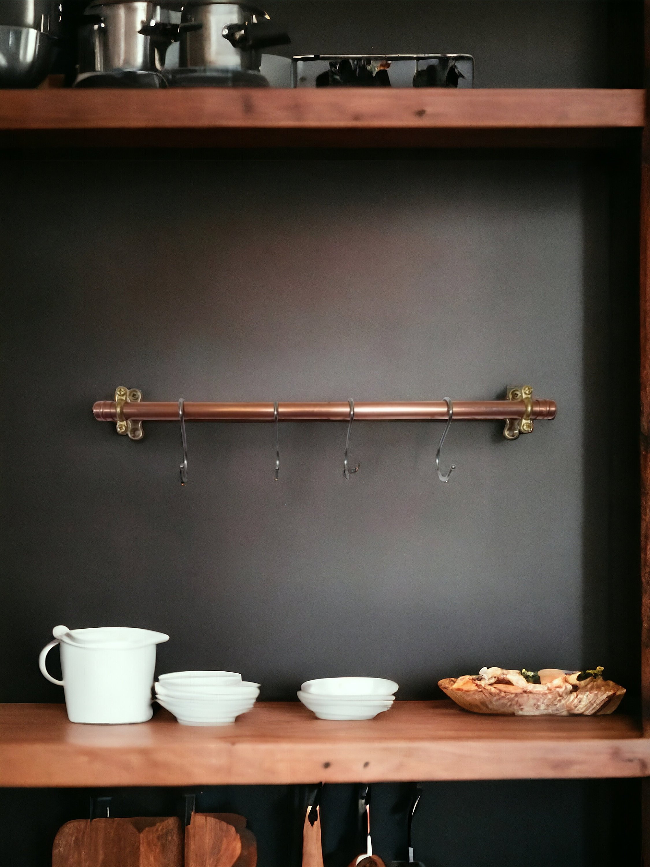 Copper utensil rail, 15mm copper pipe, pot & pan Rail, Pan organizer, S hooks included, Kitchen storage, Utensils storage, Pan Hanging Rail