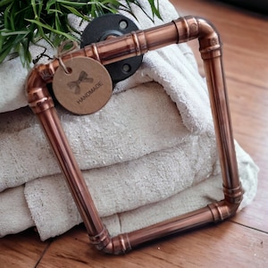 Handmade towel ring mounted on iron flange made from 15mm copper pipe choice of coloured flange