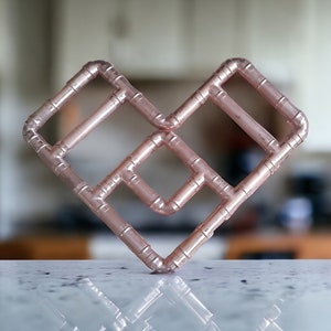 copper pipe heart pan trivet with nonslip feet. Handmade unique Trivet. Valentines Birthday Gift