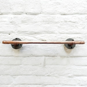 Handmade copper pipe towel rail mounted on 3 hole flange choice of coloured flange + various lengths