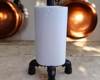 Soporte para toallas de papel de hierro negro hecho a mano - Decoración de cocina de estilo rústico industrial