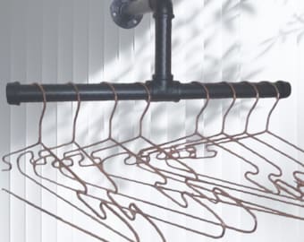 Black Industrial pipe wall hung clothes rail,
