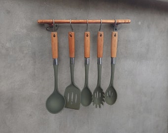 Copper utensil rail.pot and pan Rail. Pan organizer S hooks included Kitchen storage. Utensils storage holder. 30CM-60CM