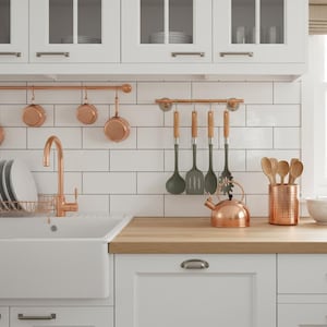 Copper utensil rail: kitchen pot and pan organizer with s hooks (30cm-60cm)