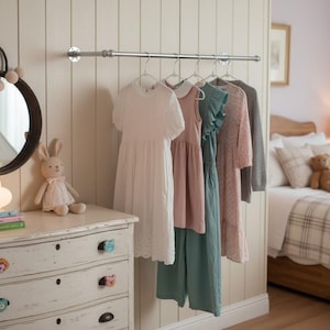 Industrial Chrome Clothes Rail, Heavy Duty Wall Mounted (40-60cm) image 2