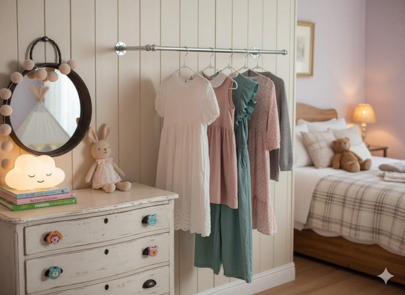 Industrial Chrome Clothes Rail, Heavy Duty Wall Mounted (40-60cm) image 2