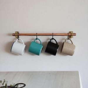 Copper utensil rail: 15mm pipe, kitchen pot & pan organizer with s hooks