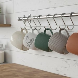 Rail moderne en chrome pour ustensiles de cuisine en l et crochets chromés - Rangement de cuisine élégant 15 mm