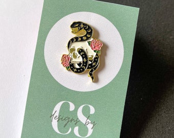 Snake and Flowers Enamel Pin - Enamel Pin - Cute Pin - Collectable Pin - Pin Badge - Snake - Flower Enamel Pin - Animal Pin - Skull Pin