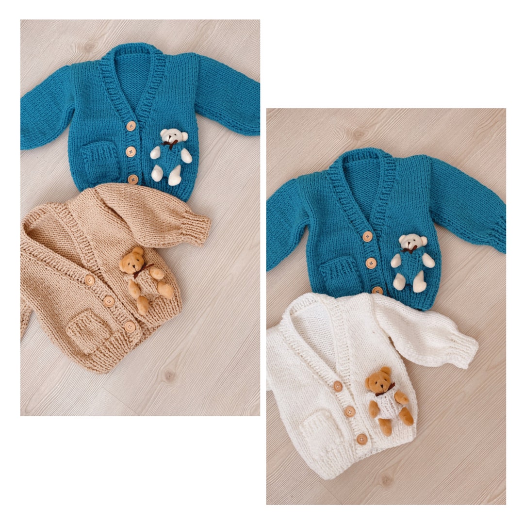 Knitted Handmade Baby Teddy Bear Cardigan Cardigan With Toys Etsy