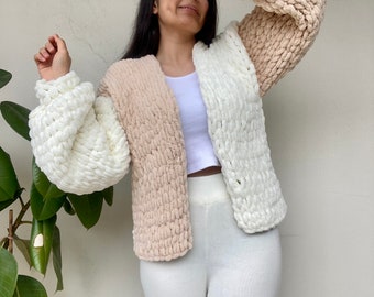 Mohair Bomber Cardigan in Moss, Hand Knit Deep Green in Soft