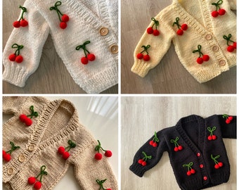 Hand Knit Kids,Baby Girls Cherry Vest,Cardigan All Handmade