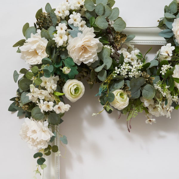 Faux Whie Wedding Eucalyptus Garland, 6 ft long, Free International delivery