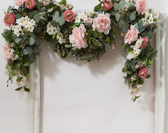 Faux Pink And White Eucalyptus Artificial Garland 6ft long , Free International delivery