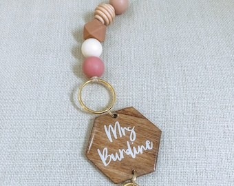 Personalized Beaded Lanyard - Teacher Lanyard - Boho Lanyard - ID Badge - Teacher Gift - Personalized Teacher Lanyard