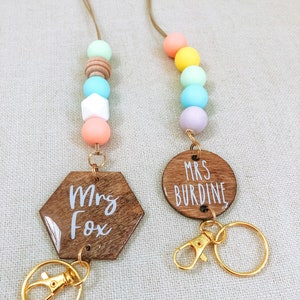Personalized Teacher Lanyard - Teacher Lanyard - Beaded Lanyard - Boho Lanyard - Teacher and Nurse Badge - Pastel Beaded Lanyard