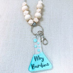 Llavero personalizado para profesor - Cordón personalizado para profesor - Cordón de ciencias - Llavero de ciencias - Porta credencial de profesor - Llavero de frasco