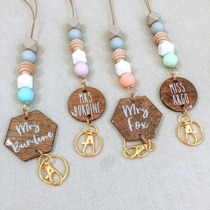 Personalized Teacher Lanyard - Teacher Lanyard - Beaded Lanyard - Boho Lanyard - Teacher and Nurse Badge - Pastel Beaded Lanyard