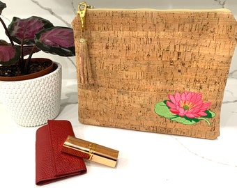 Cork clutch handbag purse vegan organic sustainable eco friendly tote woman plant lover Lily Pad gift hand bag