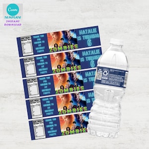 Editable Zombies 4 Water Bottle Label Template | Printable Party Favor Wrapper | Digital Download | Canva