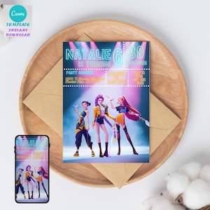 K-Pop Demon Hunter Birthday Invitation Template | Printable Party Invite | Editable Canva | Korean Pop Anime Theme Download