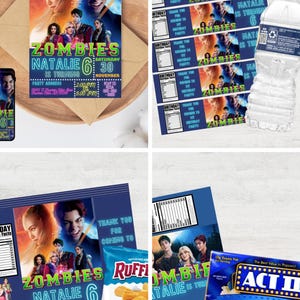 Zombies 4 Birthday Party Bundle | Invitation, Chip Bag, Popcorn & Water Bottle Labels | Editable Canva Templates | Digital Download