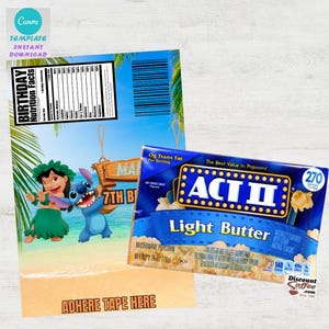 Lilo & Stitch Popcorn Wrapper Template: Editable Party Favor (Digital Download) Canva