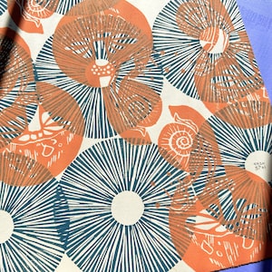 Orange&Blue Original Mushroom Linocut Print