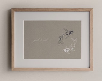 Push & Pull Koi Fish Art mural pacifique minimaliste