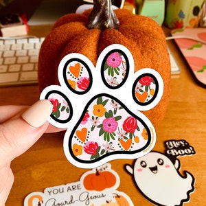 MAGNET Floral Dog Paw |   Fridge Magnet, Car Magnet, Decorative Magnet, Bulletin Board Magnet, Weatherproof Magnet - 4&quot;