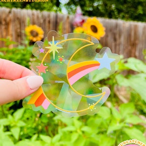 SUNCATCHER Shooting Star Moon | Rainbow Suncatcher, Sticker, Rainbow Maker, Decal Window Decal, Window Sticker  4"