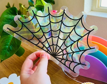SUNCATCHER Spider Webs Two Designs | Rainbow Suncatcher, Sticker, Rainbow Maker, Decal Window Decal, Window Sticker  9"