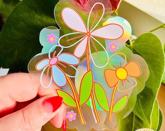 SUNCATCHER Flower Power 2 / Acchiappasole arcobaleno, adesivo, creatore di arcobaleni, decalcomania per finestra, adesivo per finestra 4,5"