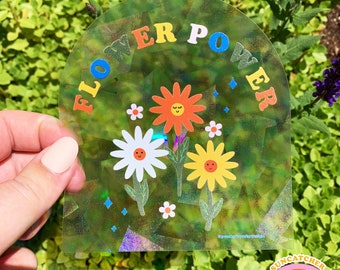 SUNCATCHER Flower Power / Rainbow Suncatcher, adesivo, creatore di arcobaleno, decalcomania per finestra, adesivo per finestra 4"