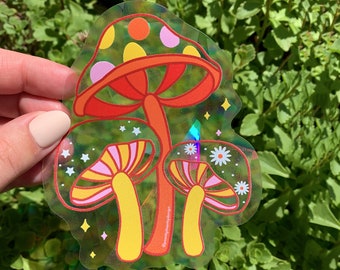 SUNCATCHER Psychedelic Mushrooms | Rainbow Suncatcher, Sticker, Rainbow Maker, Decal Window Decal, Window Sticker  4.5"