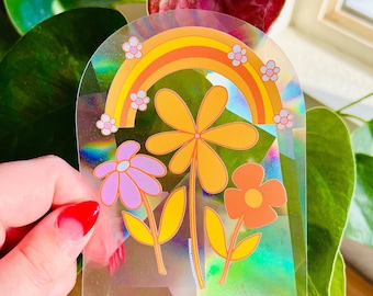 SUNCATCHER Rainbow Flowers | Rainbow Suncatcher, Sticker, Rainbow Maker, Decal Window Decal, Window Sticker  4.5"