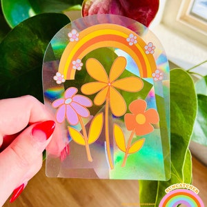 SUNCATCHER Rainbow Flowers | Rainbow Suncatcher, Sticker, Rainbow Maker, Decal Window Decal, Window Sticker  4.5&quot;