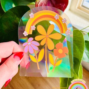 SUNCATCHER Rainbow Flowers | Rainbow Suncatcher, Sticker, Rainbow Maker, Decal Window Decal, Window Sticker  4.5"