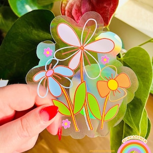 SUNCATCHER Flower Power 2 | Rainbow Suncatcher, Sticker, Rainbow Maker, Decal Window Decal, Window Sticker  4.5"