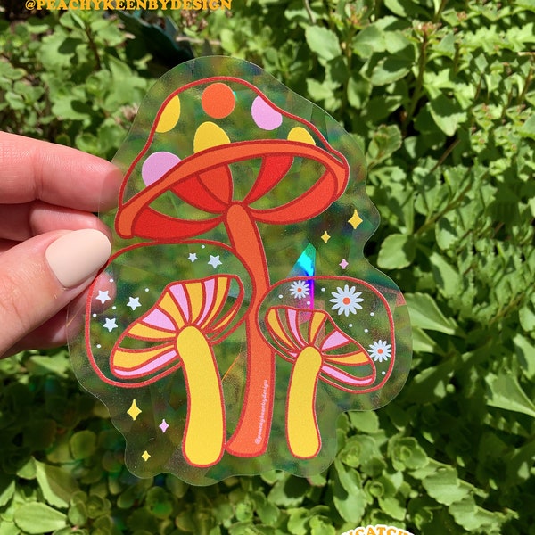 SUNCATCHER Psychedelic Mushrooms | Rainbow Suncatcher, Sticker, Rainbow Maker, Decal Window Decal, Window Sticker  4.5"